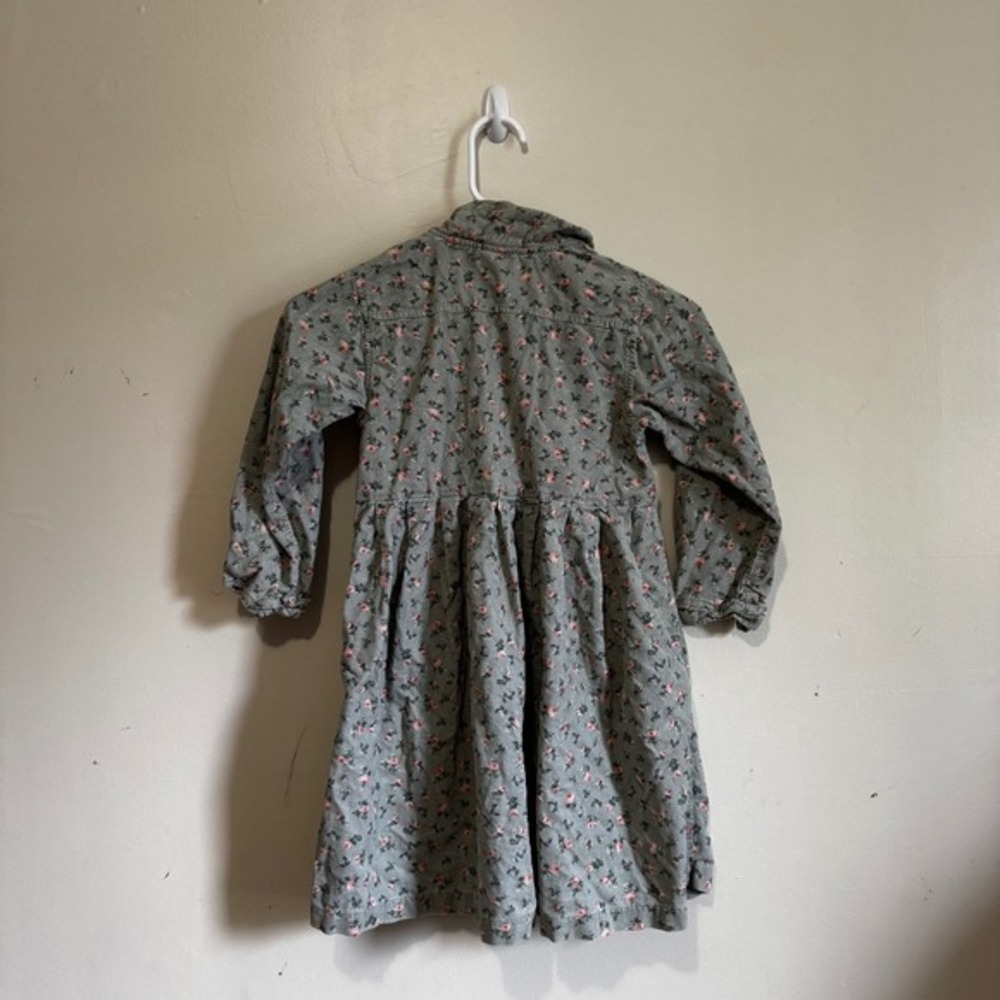 VTG Laura Ashley Kids Green Floral Corduroy Long Sleeve Ruffle Collar Dress 7Y - Picture 5 of 5